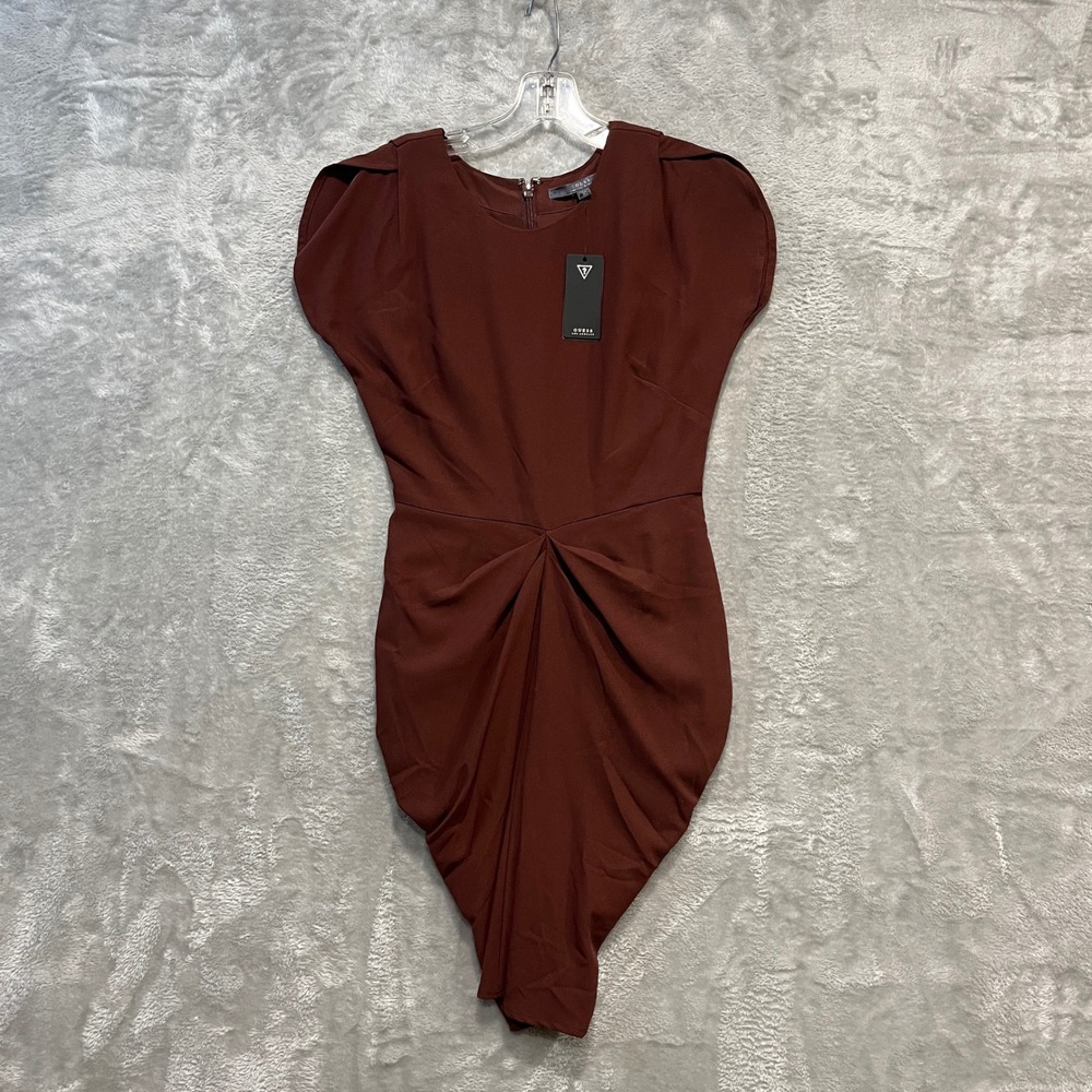 Guess Tulip Dress Women 4 Malbec Burgundy Draped Ruched Cap Sleeve Brand New